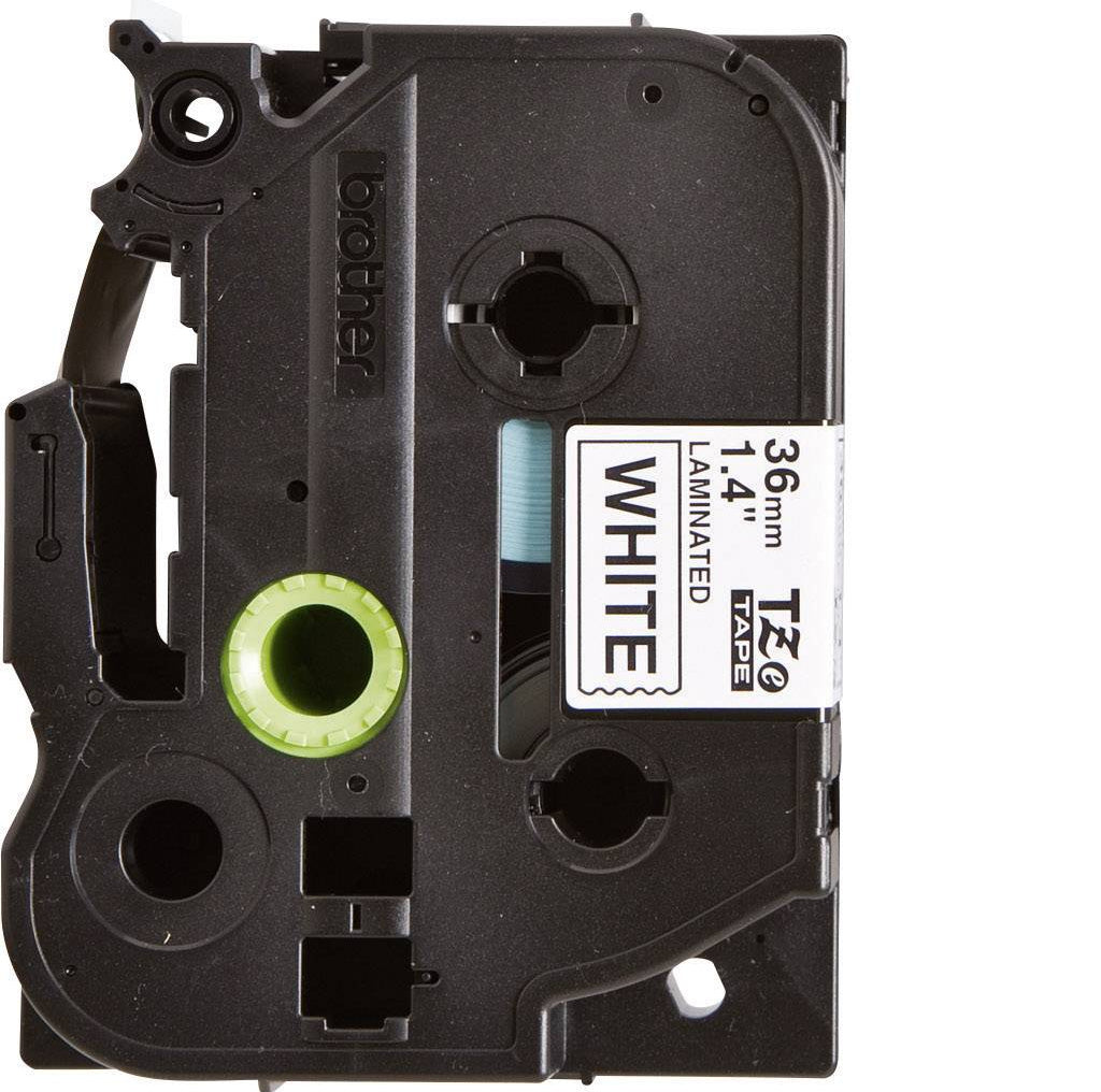 Packaging of Brother TZe-261 label tape, featuring a black on white tape roll and its packaging which indicates compatibility with various Brother P-touch label printers.