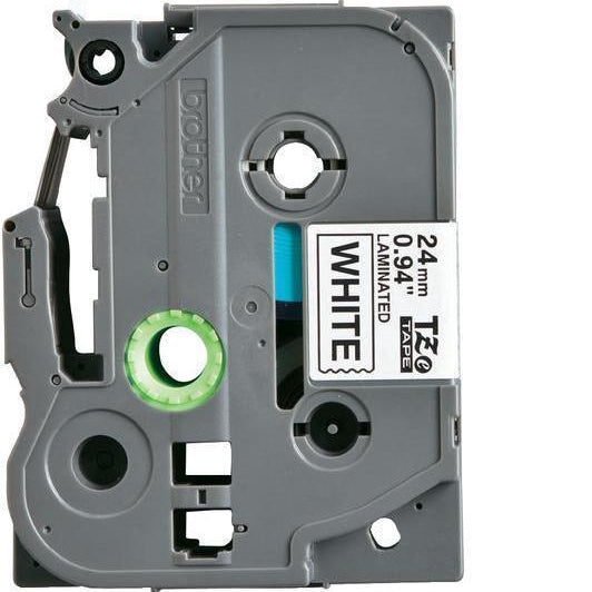 Packaging and tape cassette of Brother TZe-251 24mm Black on white tape for P-touch Label Printers.