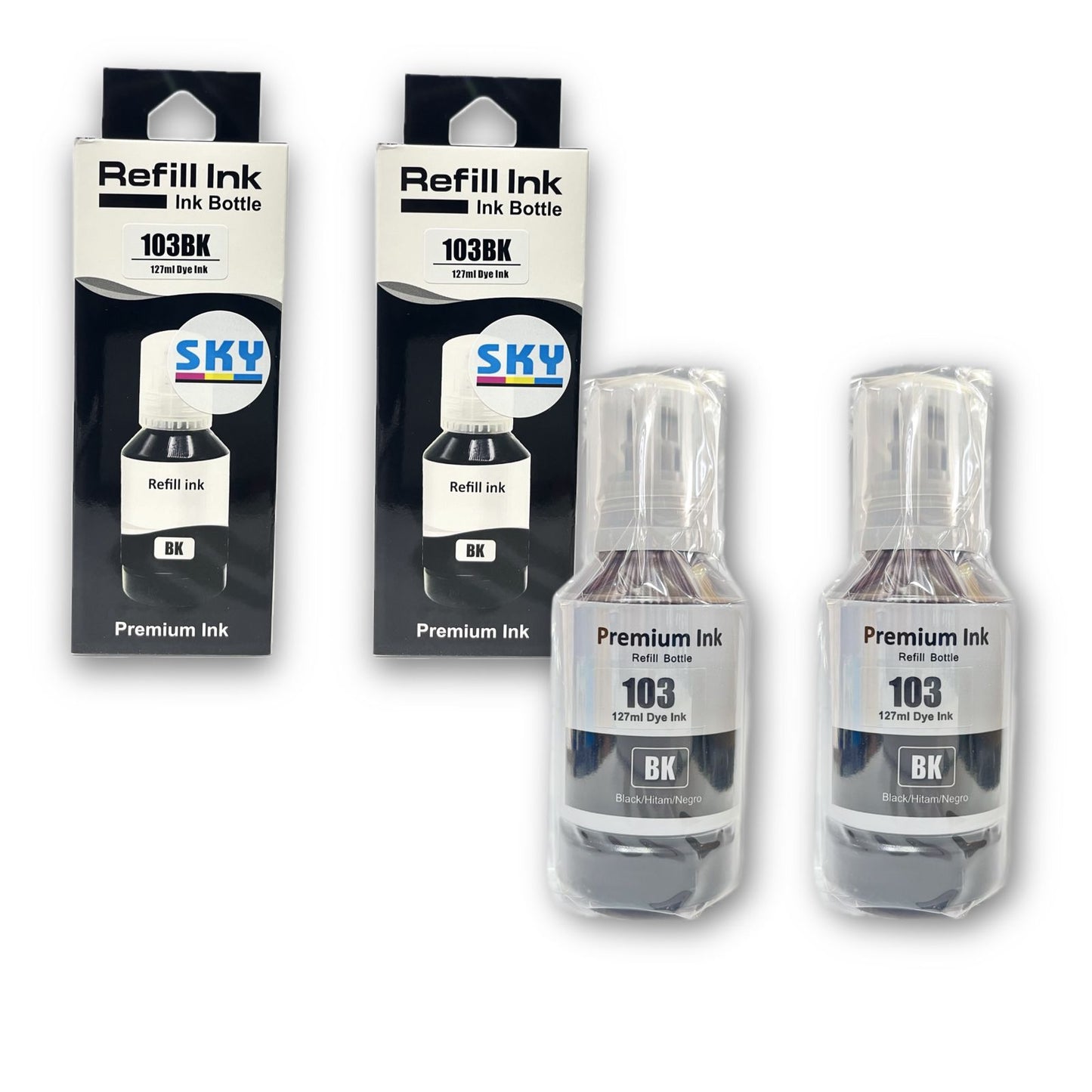 SKY 2-Pack 103 Black 127ml Compatible refill ink  for EcoTank L1110 L3100 L3101 L3110 L3111 L3150 L3151 L3160 L5190