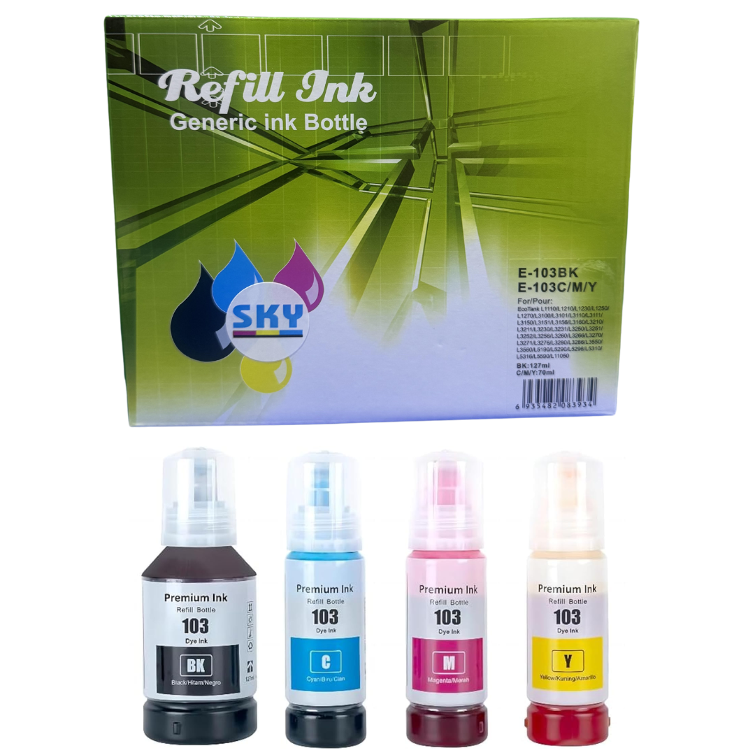 SKY Compatible 4 Color Refill Ink  set 103 for  Epson L1110 L3100 L3110 L3150 L5190