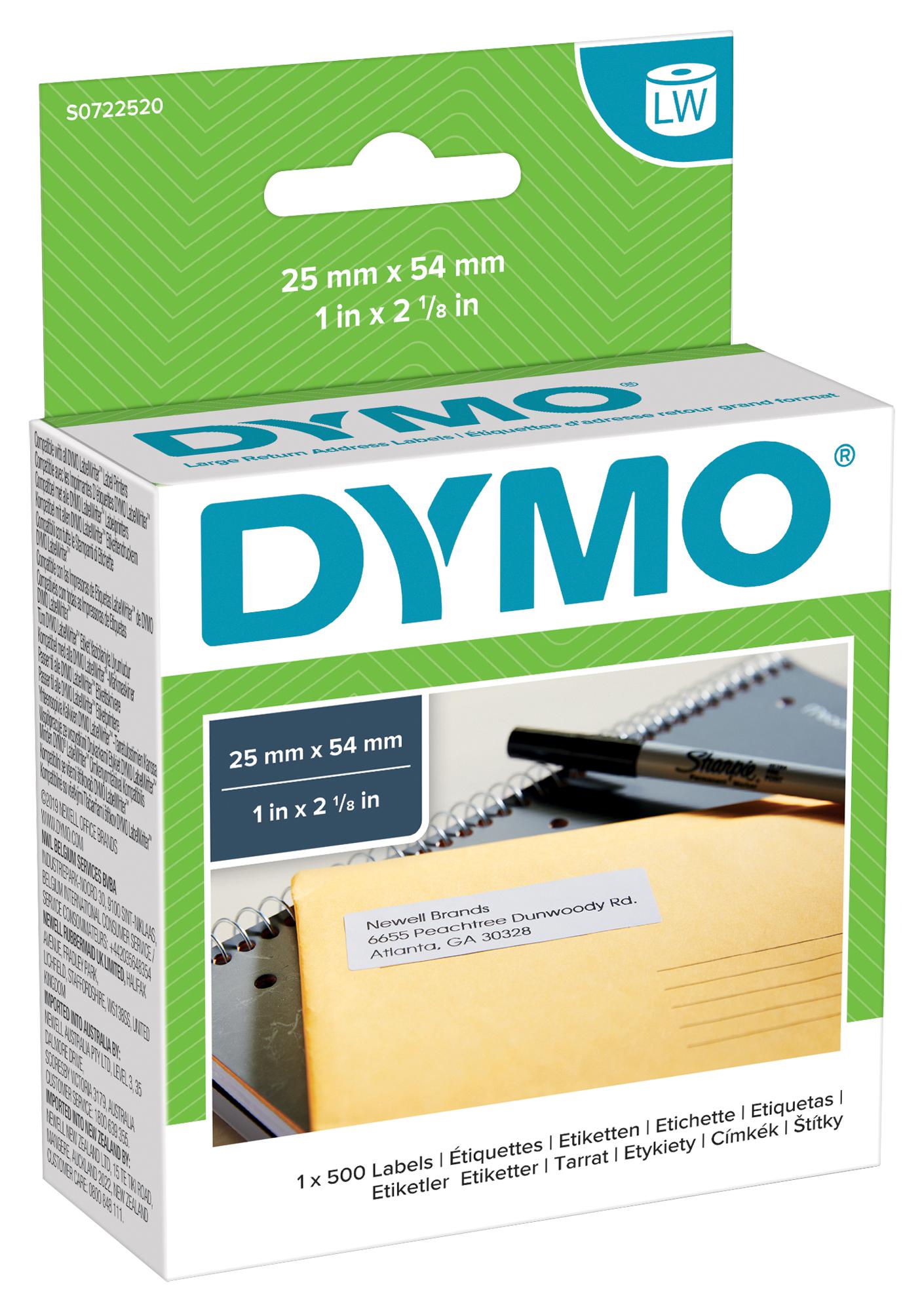 Dymo Return Address Labels 54mm x 25mm white 500 labels 11352 S0722520