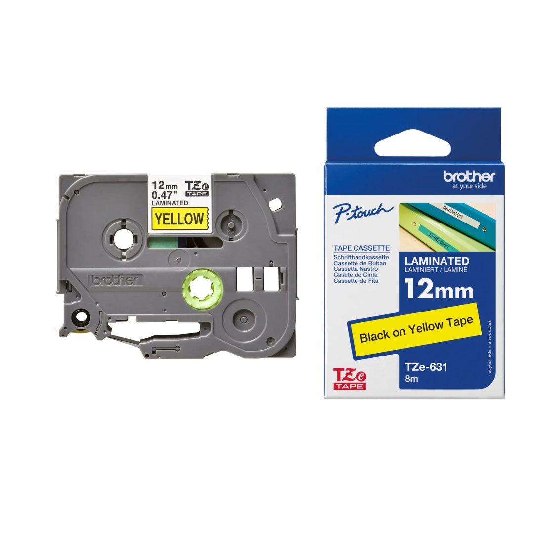 Brother Genuine Tz/Tze Black on Yellow Laminated Tape Cartridge for Brother P-touch Label Printers