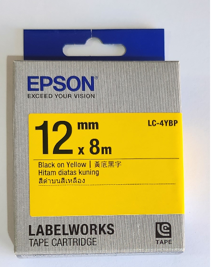 Epson LC-4YBP Label Tape, Color Black on Yellow, Size 12mm x 8 meter