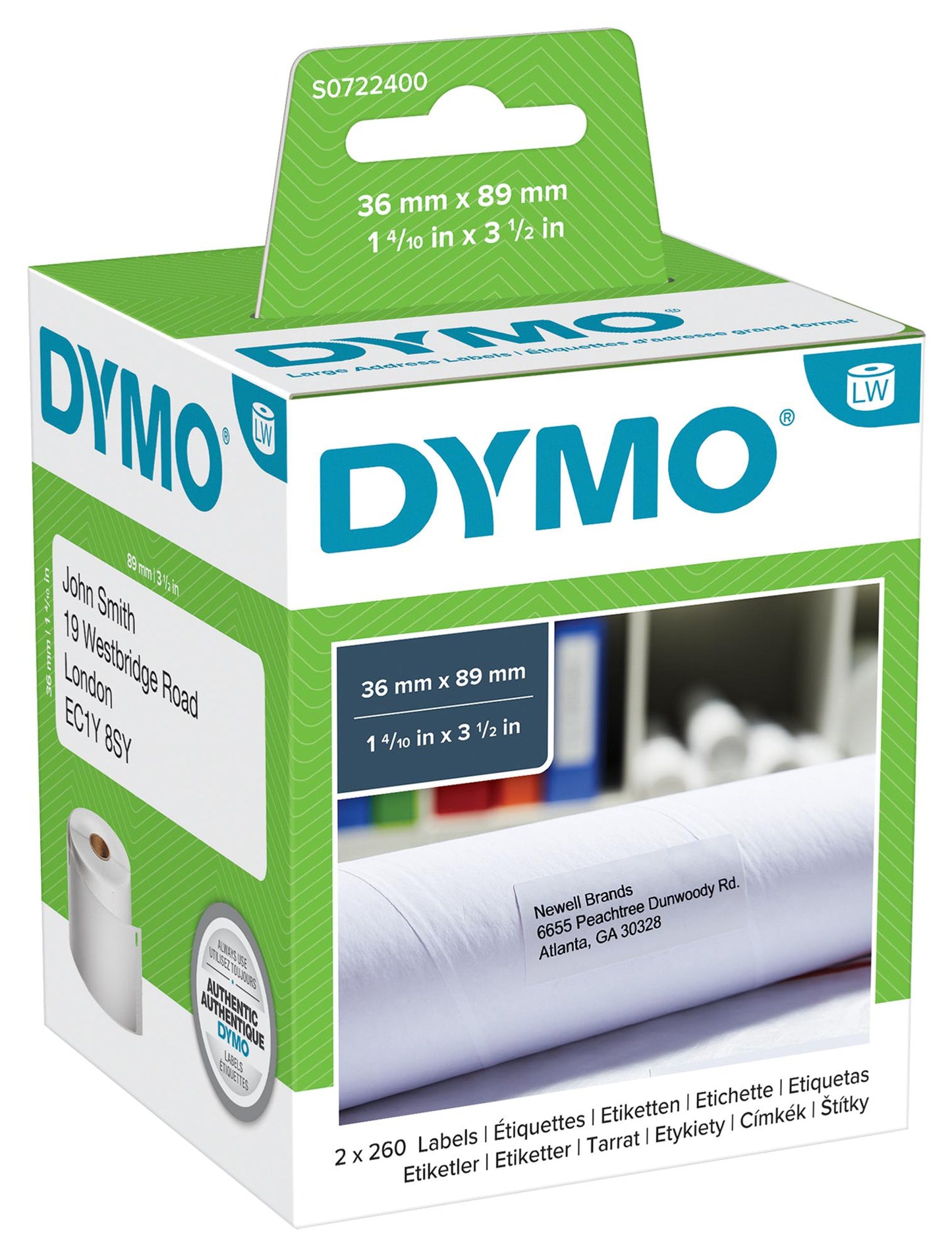 Dymo 99012 Large Address Labels 89 x 36 mm S0722400 Pack of 2 Rolls