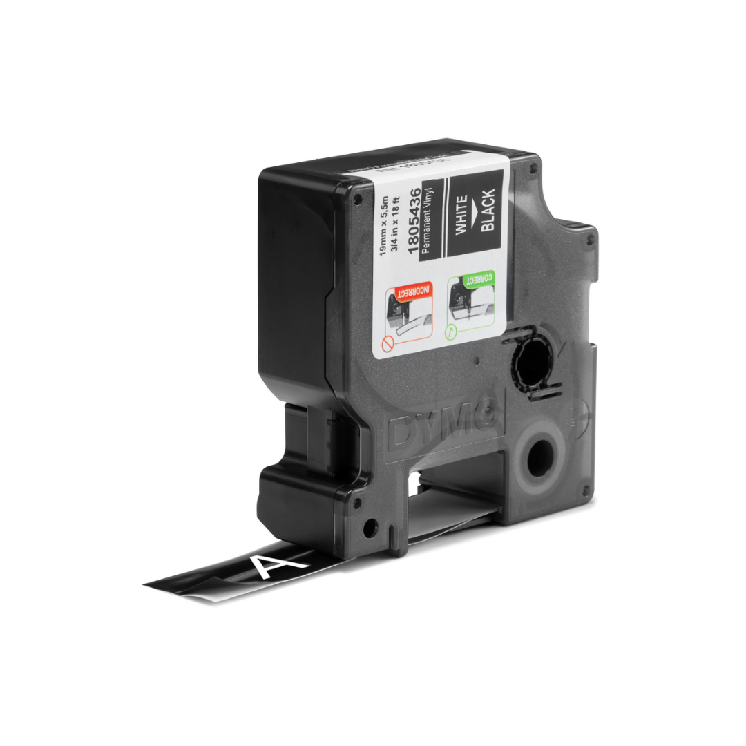 DYMO RHINO 1805436 Industrial Vinyl Label Tape 19mm White on Black – 5.5m Cartridge, in UAE