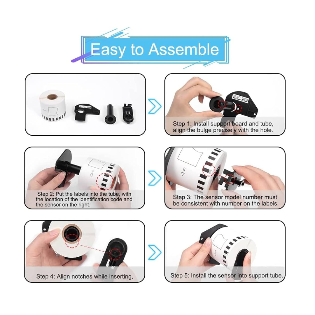 5 pc DK-22205 Self Adhesive  Compatible Label Tape- 62mm x 30 Meter for QL series Label Printers with 1 pc Reusable PVC Holder
