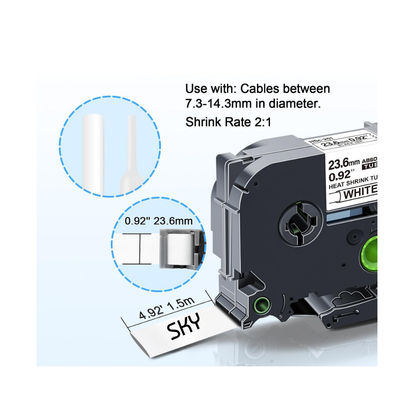 Compatible Brother HSe-251 Heat Shrink Tube 23.6mm Black on White – 1.5m for P-touch Cable Label Printers