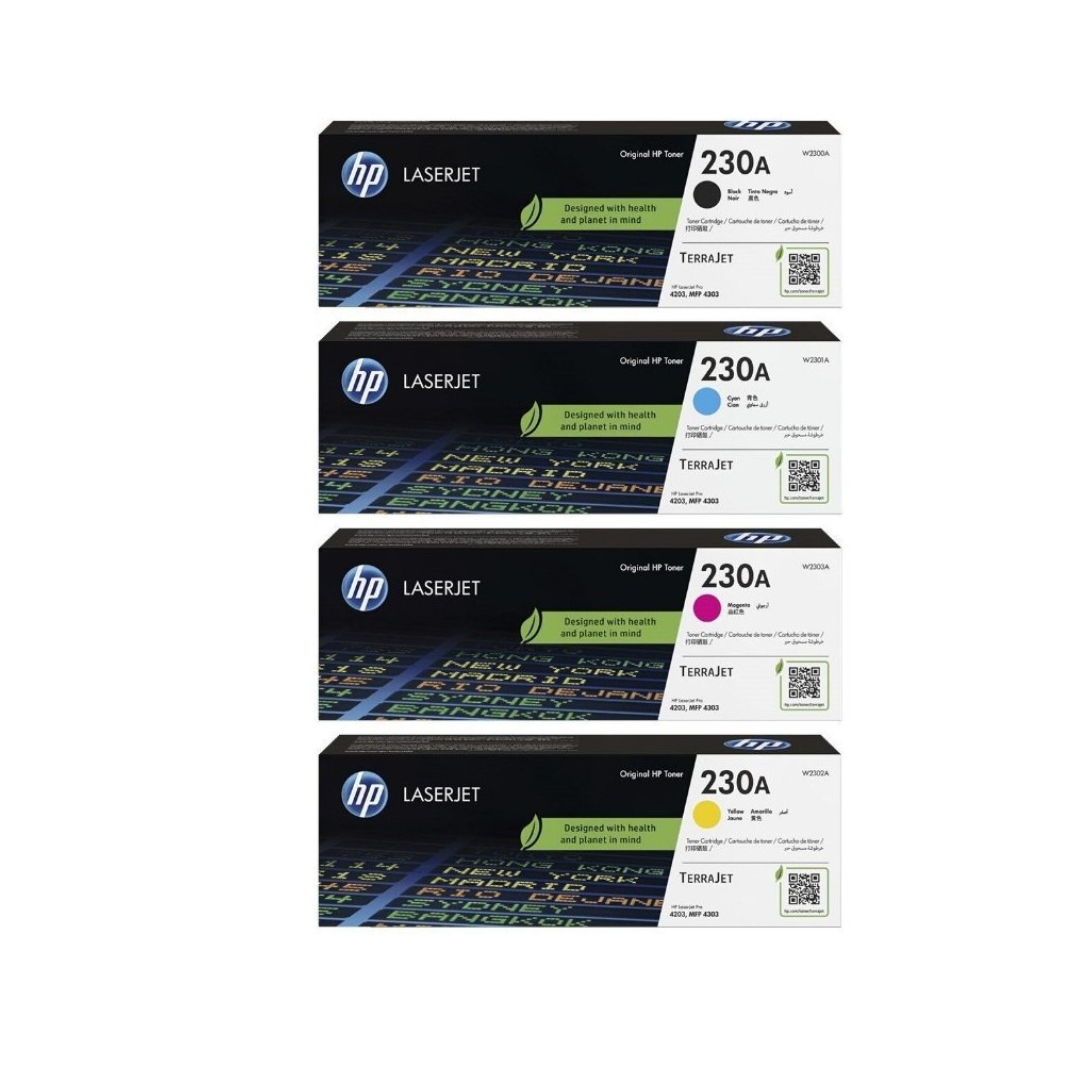 HP 4-Color 230A Toner Cartridge set for HP Laserjet Pro 4203 and MFP 4303