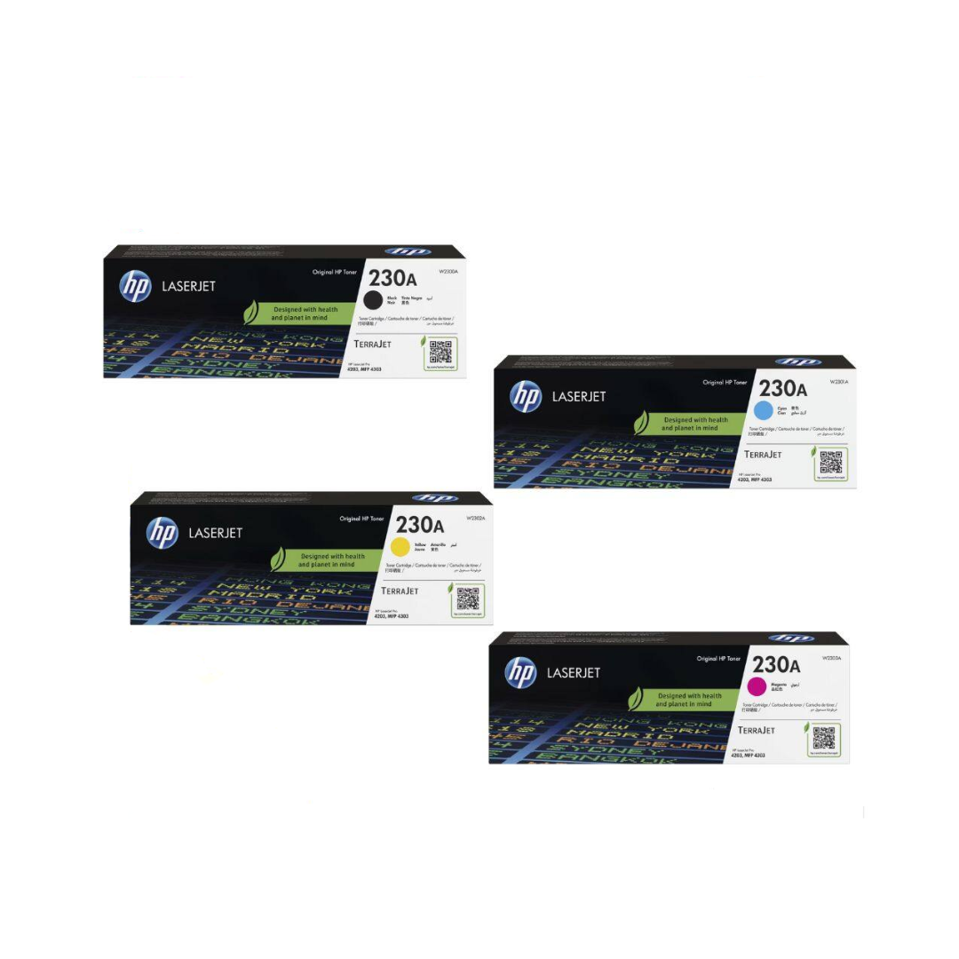 HP 4-Color 230A Toner Cartridge set for HP Laserjet Pro 4203 and MFP 4303