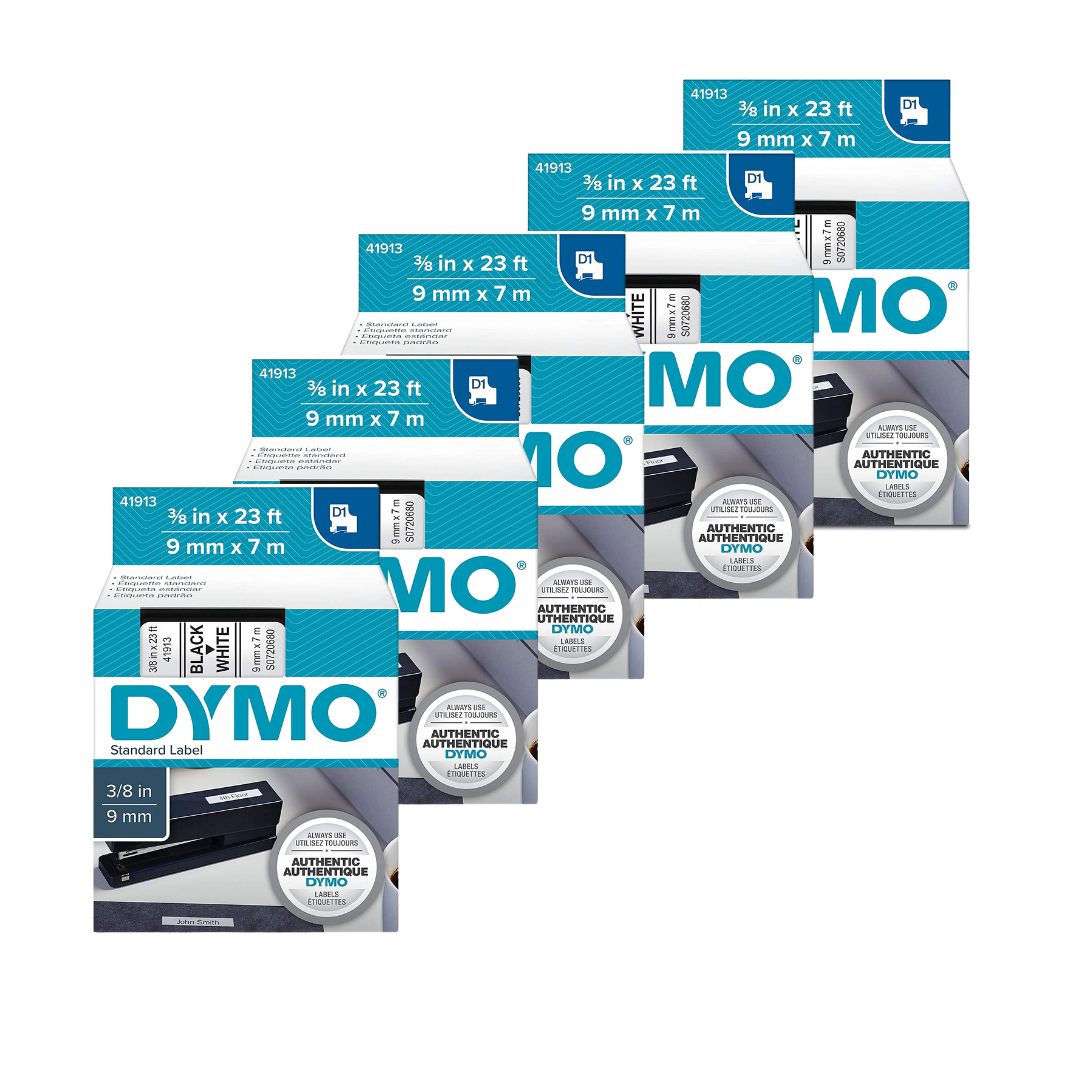 Dymo Pack of 5 - 9mm x 7 Meter Black on White Self Adhesive Labels for Dymo Label Manager