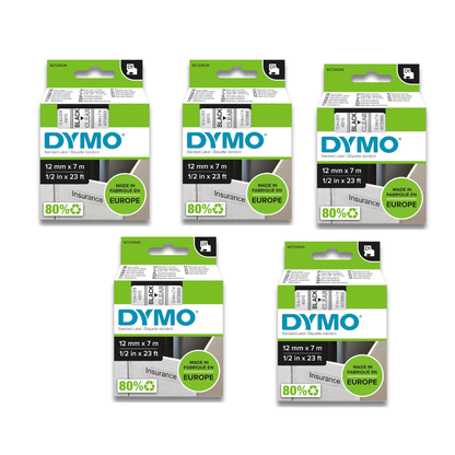 Dymo  5pack 45010 12mm x 7 meter Black on Clear Tape Cartridge for Dymo  Label Printers