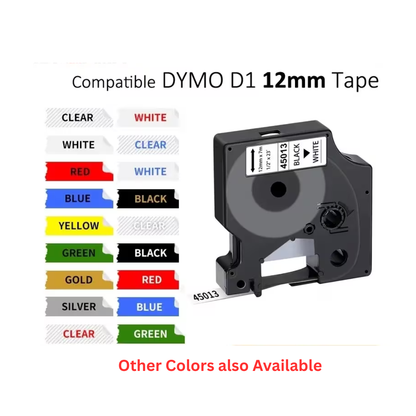 SKY Compatible DYMO 12mm Label Tape Black on White – for LabelManager
