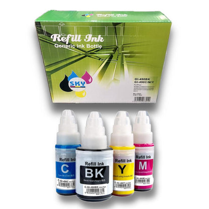 SKY 4-Color Compatible  490 Refill Ink Kit  (Black 135ml, Cyan Magenta Yellow 70ml for GI2410 GI3410 GI3411 Printers