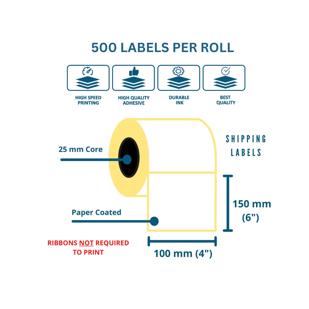 SKY Direct Thermal Shipping Labels 4" x 6" (100mm x 150mm) | 500 Labels/Roll | Amazon FBA & Cargo |