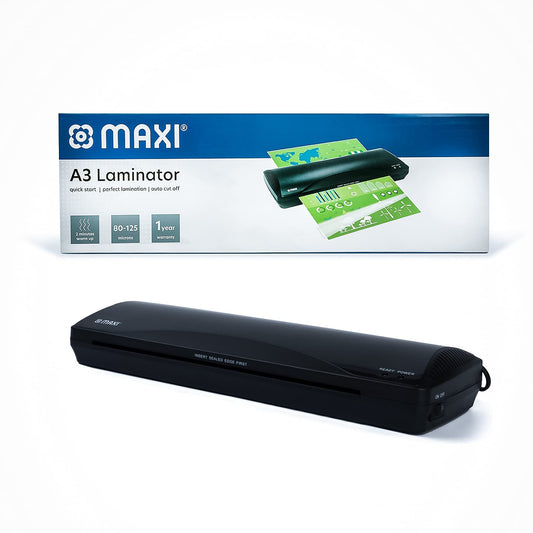 Maxi A3 laminator with packaging on a white background