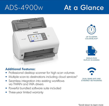 Brother ADS-4900W Professional Desktop Document Scanner