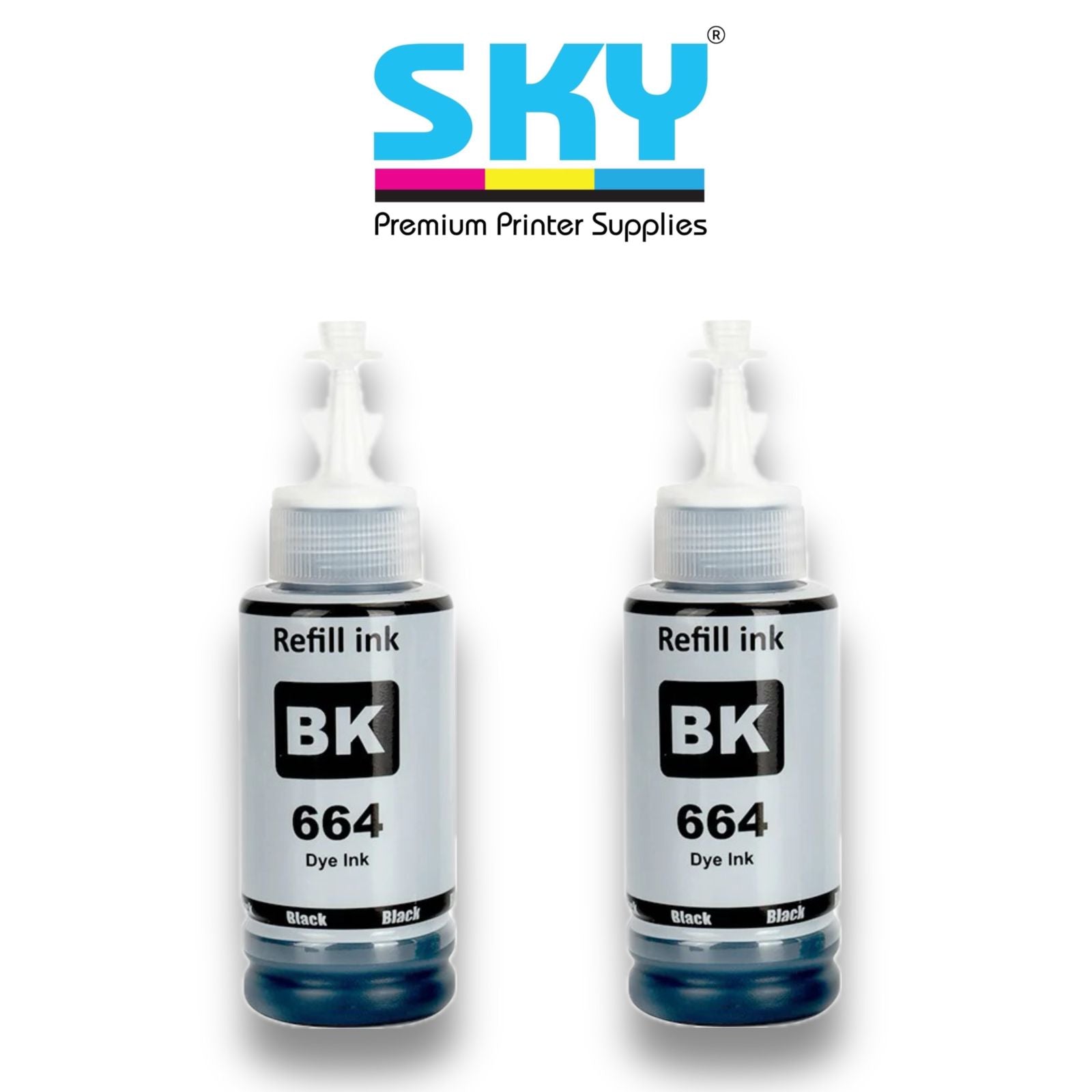 SKY 2-Pack 664 Black compatible Ink for EcoTank Printer L210 L220 L300 ...