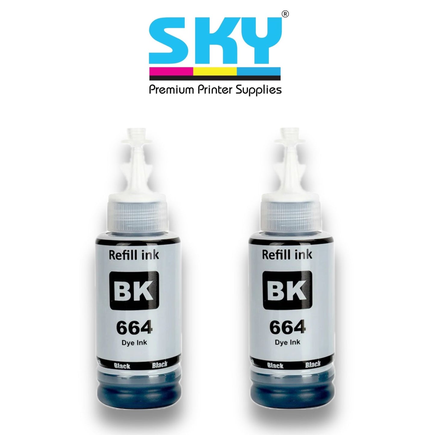 SKY 2-Pack 664 Black compatible Ink for EcoTank Printer L210 L220 L300 L355 L365 L555 L1300 L3050 L3060