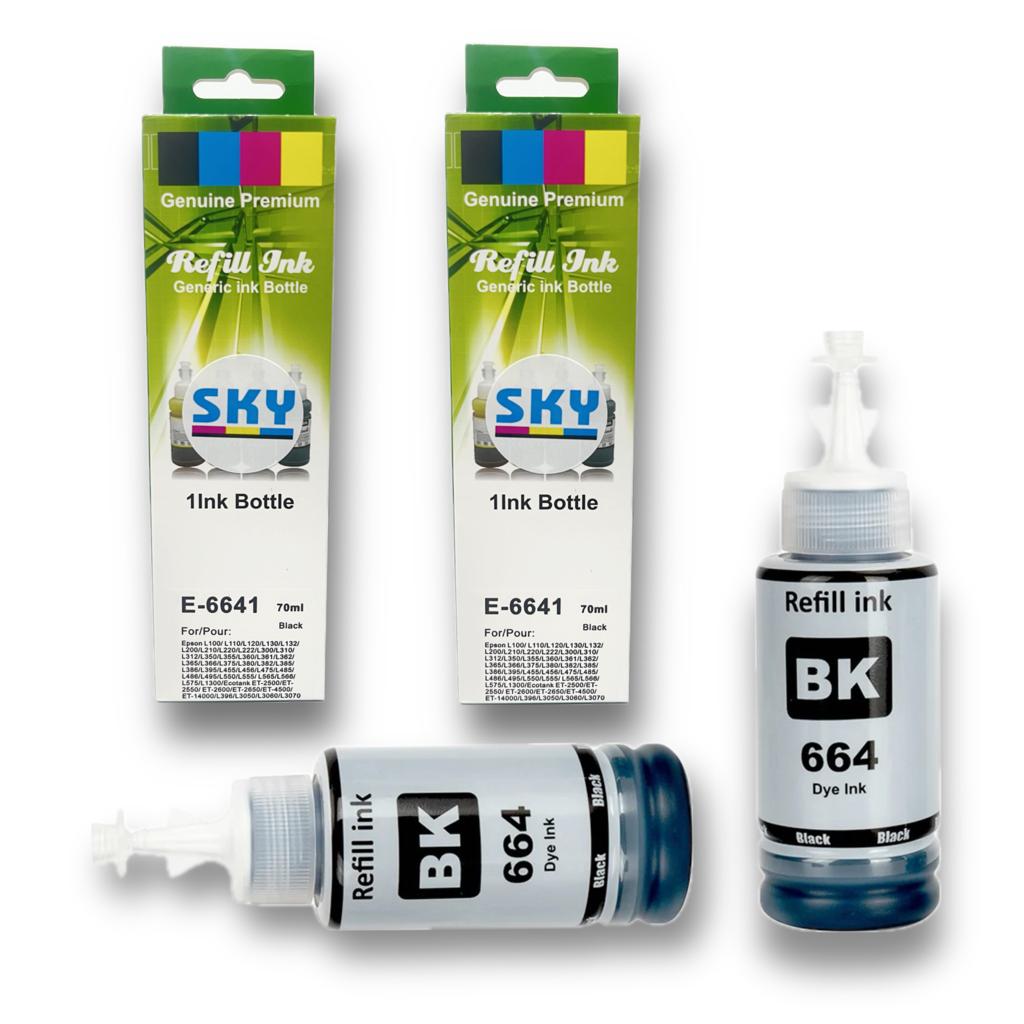 SKY 2-Pack 664 Black compatible Ink for EcoTank Printer L210 L220 L300 L355 L365 L555 L1300 L3050 L3060