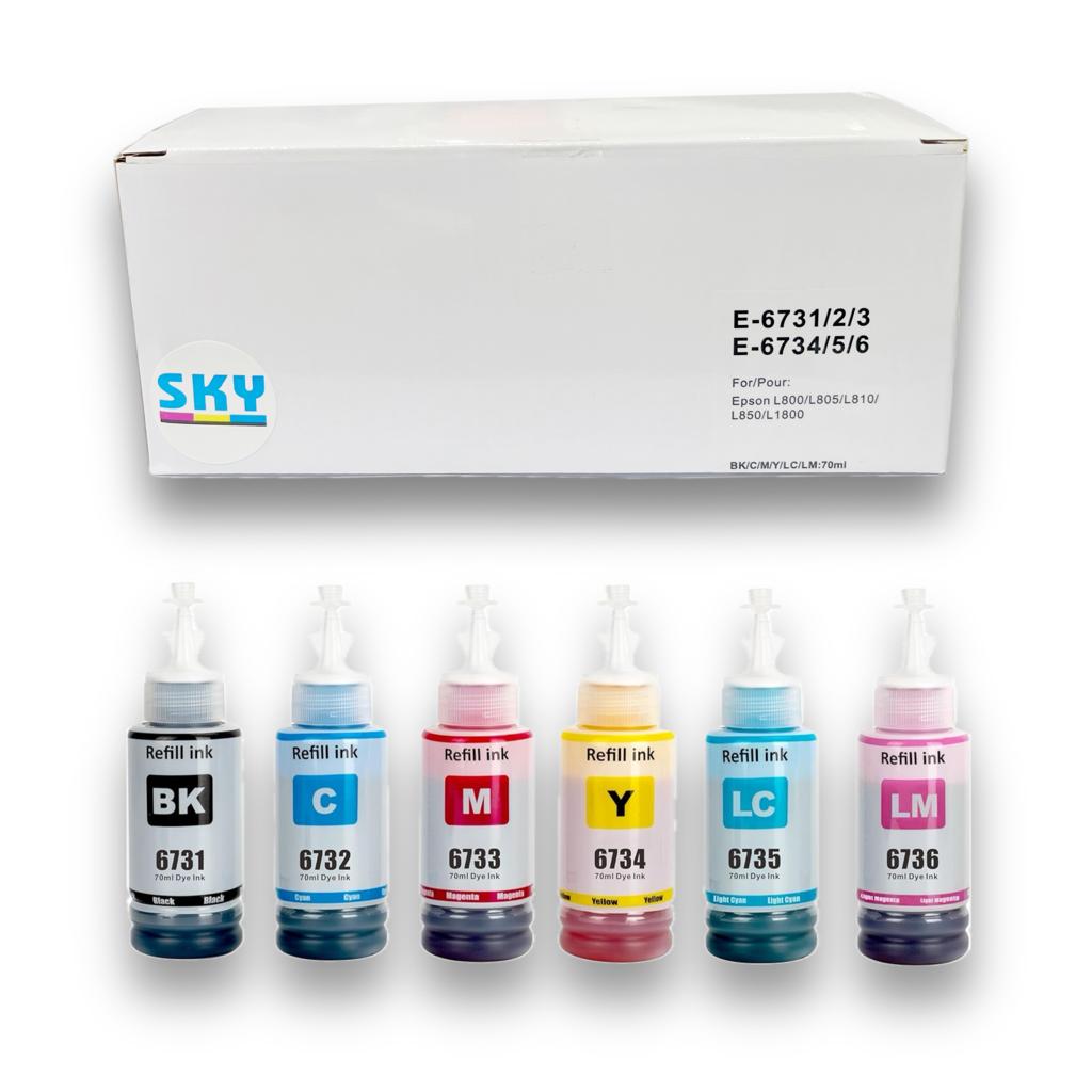 SKY Compatible 6 Color Refill Ink  set 673   for Epson  Ink Tank Printers