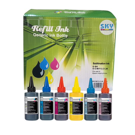 Sublimation Ink 6 x 100 ml  Black, Cyan, Magenta, Yellow, Light Cyan & Light Magenta