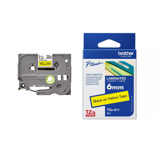 Brother Genuine Tz/Tze Black on Yellow Laminated Tape Cartridge for Brother P-touch Label Printers