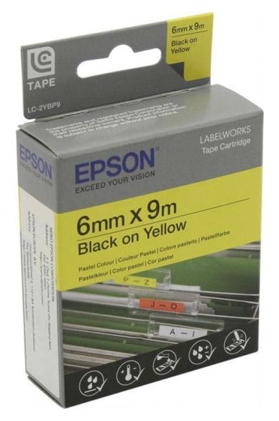 Epson Label Cartridge   LC-2YBP9 Black on Yellow 6mm x 9 meter Black on Yellow