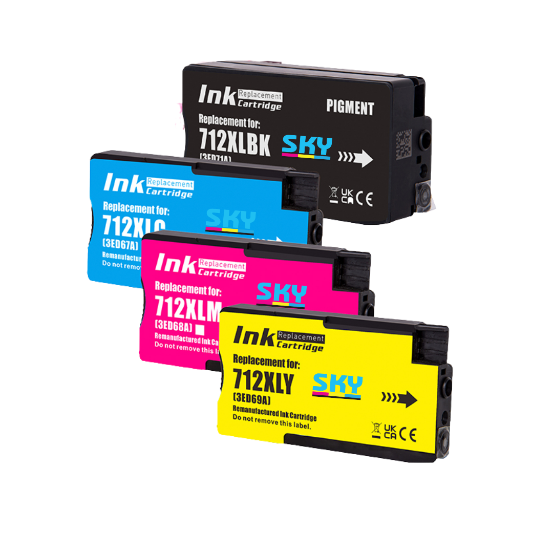 SKY 712 4-color set of High Capacity Compatible Ink Cartridges for HP DesignJet T210 T230 T250 T630 T650