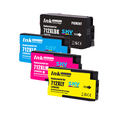 SKY 712 4-color set of High Capacity Compatible Ink Cartridges for HP DesignJet T210 T230 T250 T630 T650