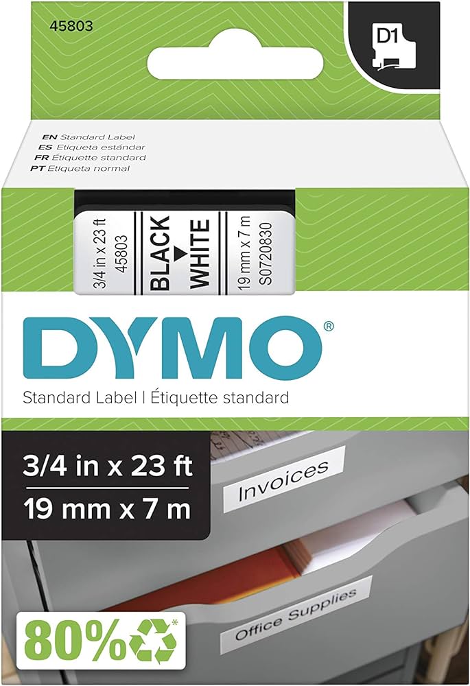 Dymo 45803, D1 Tape,19mm x 7m, Black on White