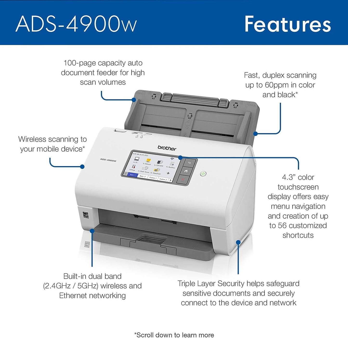 Brother ADS-4900W Professional Desktop Document Scanner