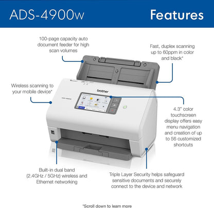 Brother ADS-4900W Professional Desktop Document Scanner