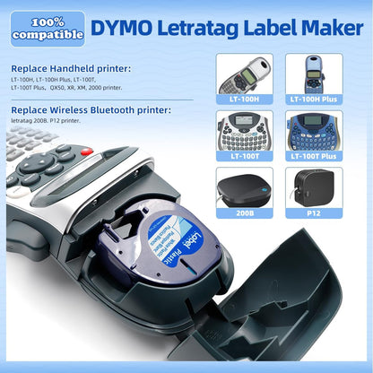 3pcs Compatible 91201 12 mm Black on White Plastic Label Tape for DYMO LetraTag Label Makers