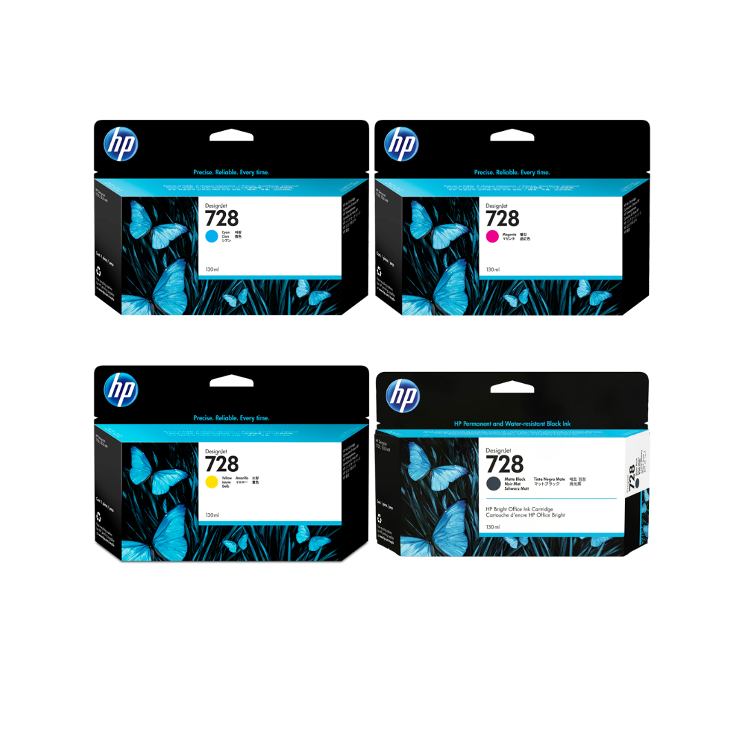 HP 728 130ml 4-Color Ink Set F9J66A FJ965A FJ966A FJ967A for HP DesignJet T730 T830 MFP — Dubai UAE