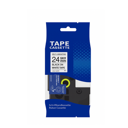 SKY Compatible  TZe-SL251 24mm x 8m Black Text on White Self-Laminating Tape