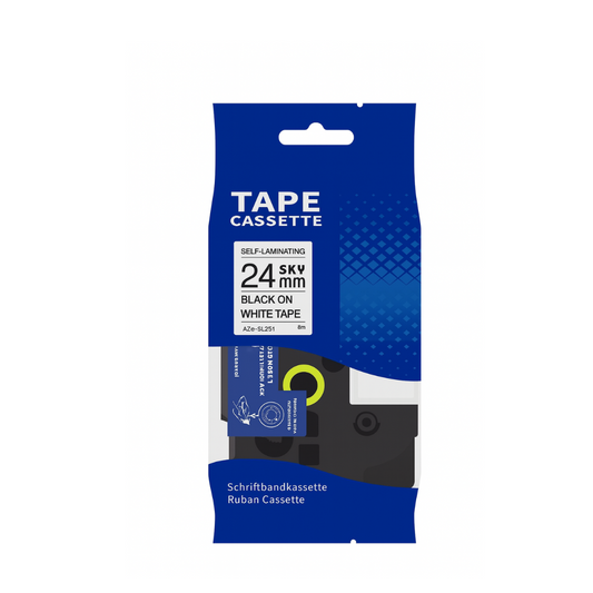 SKY Compatible  TZe-SL251 24mm x 8m Black Text on White Self-Laminating Tape