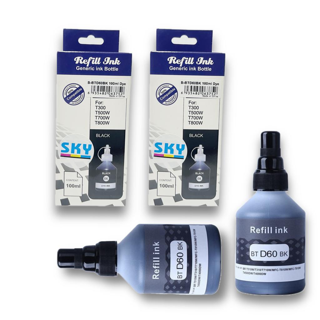 SKY 2-Pack BTD60/BT6000 Black Compatible 100ml refill ink for Brother  ink Tank Printers