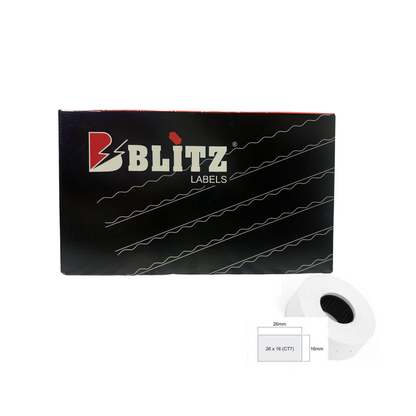 Box of 36 Rolls Blitz 2 Line Price Label Roll 26mm X 16mm 1000 Label Per Roll White