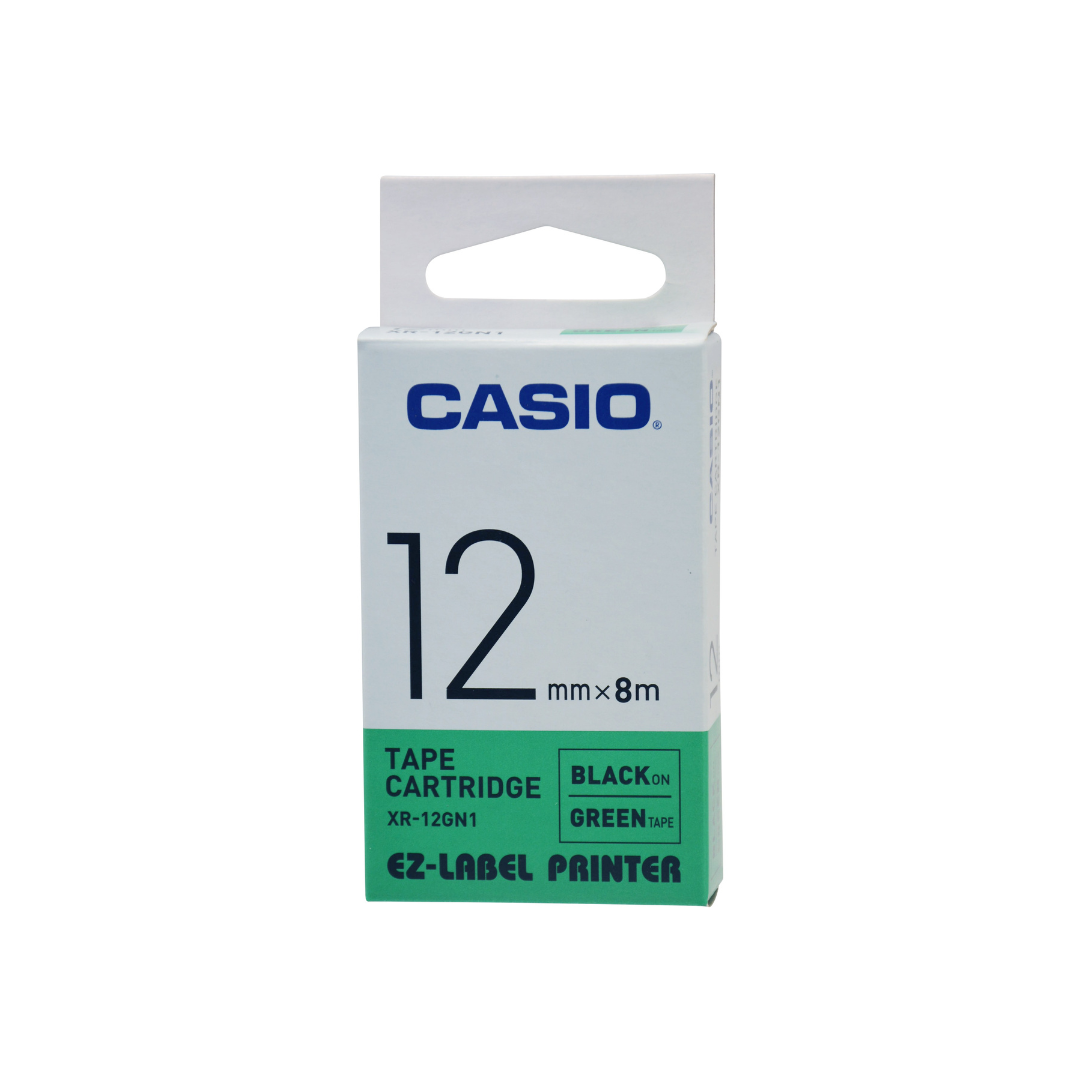 Casio 12mm Black on Green Labeling Tape  XR-12GN for Casio KL-820 label printer