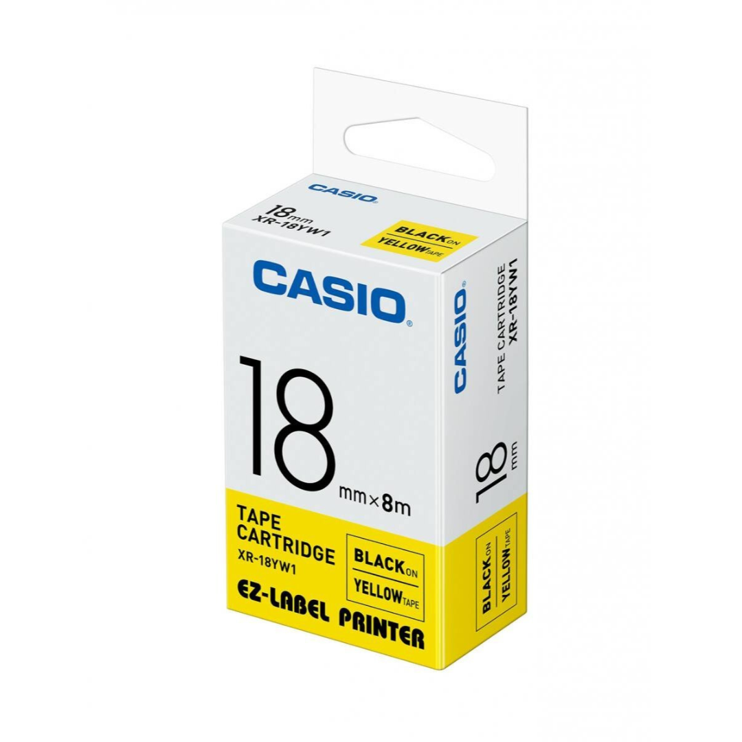 Casio 18mm Black on Yellow Labeling Tape  XR-18YW  for Casio KL-820 label printer