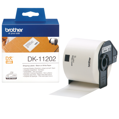 Brother DK 11202 Shipping Labels  62 x 100mm Black on White 300 Labels/ Roll