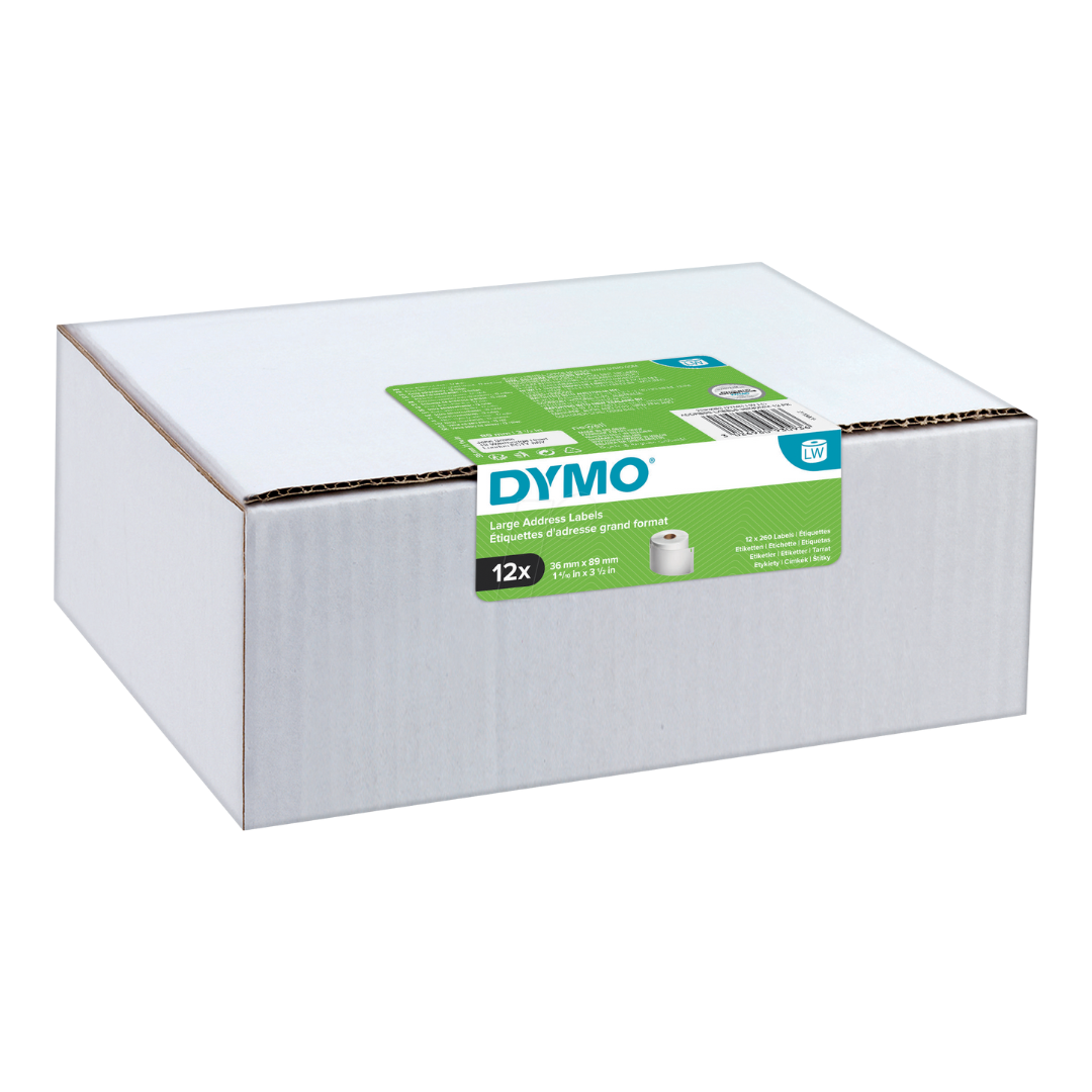 Dymo 2093093 12-pack LW labels 99012, 36x89mm white, paper,  260 Labels per roll