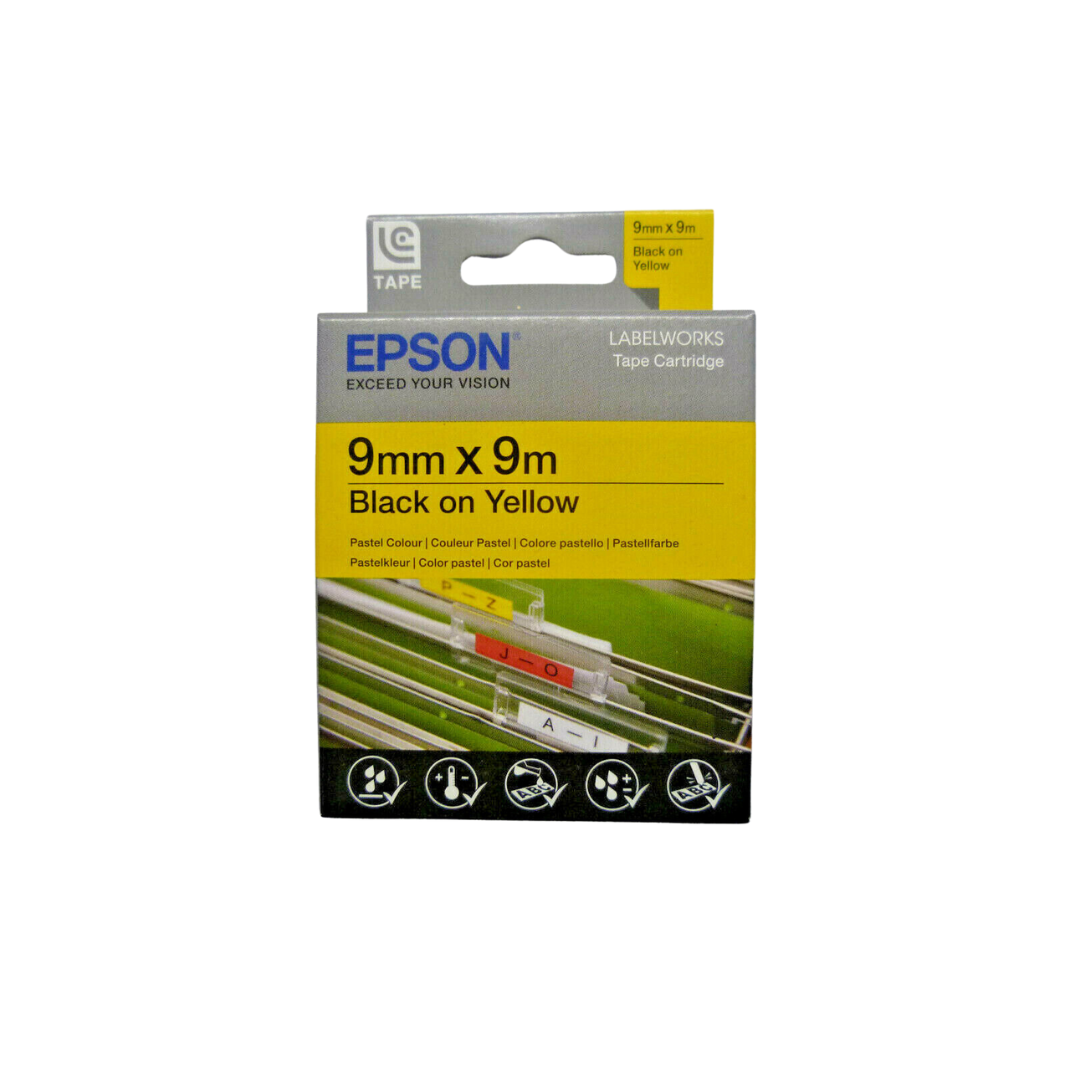 Epson  9mm x 9 meter Black on Yellow Label Cartridge   LC-3YBP9