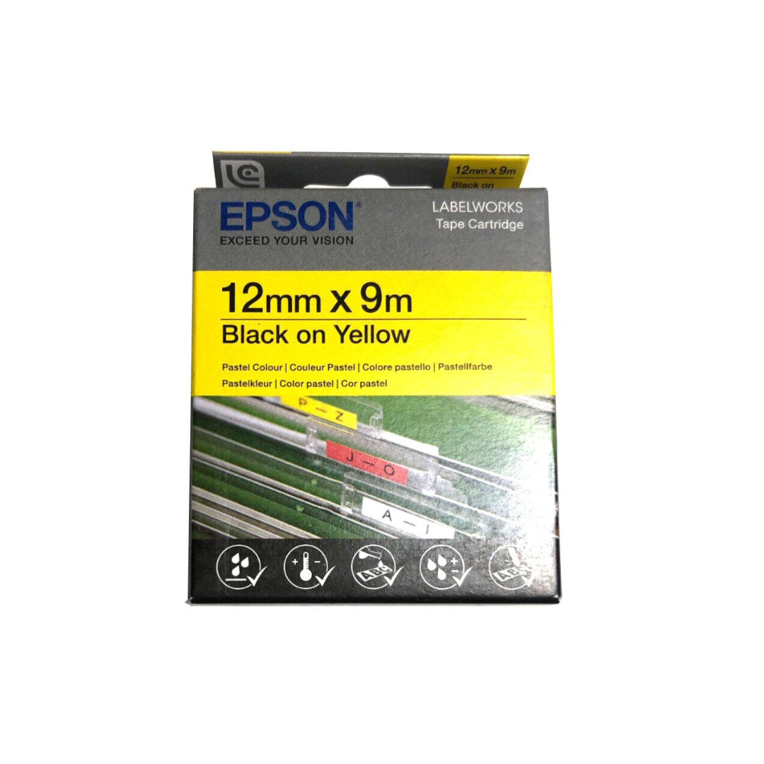 Epson 12mm x 8 meter  Label Tape, Color Black on Yellow   LC-4YBP