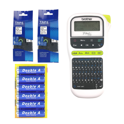 H110 Arabic /English Label Printer with 2 pcs 12mm Black on White Compatible Tapes and 6 pcs AAA batteries