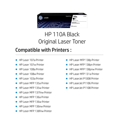 HP 110A Black Original Laser Toner Cartridge 1500 pages for HP 108 136  138 Printers
