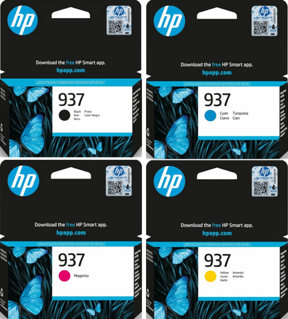 937 HP Set of 4 Inks  with 1 each Black, Cyan, Magenta & Yellow