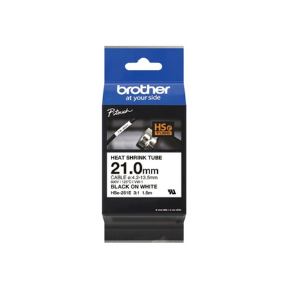 Brother HSe-251E Heat Shrink Tube Tape Cassette - Black on White, 21mm wide