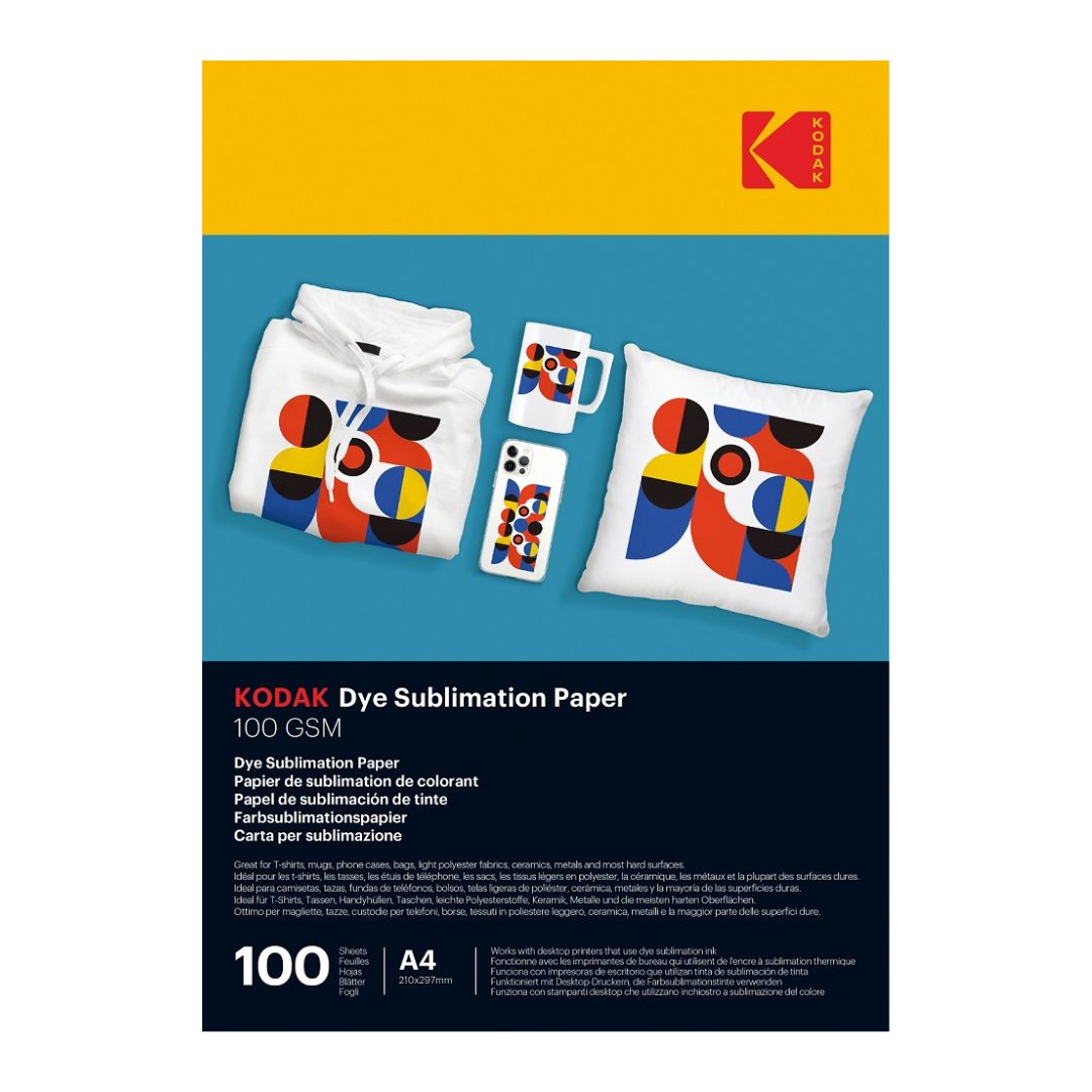 Kodak Sublimation Transfer Paper A4  100 GSM For T-Shirt, Mugs & Banners - 100 Sheets Pack