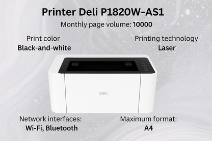 Deli P1820W Monochrome (Black & White) Laser Printer 20ppm with Bluetooth, WiFi & USB
